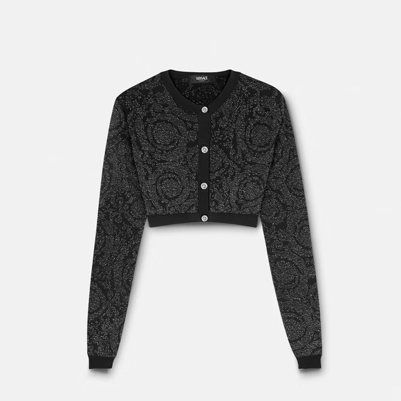 VERSACE -  BAROCCO LUREX CROP KNIT CARDIGAN Size 38 - Picture 2 of 3